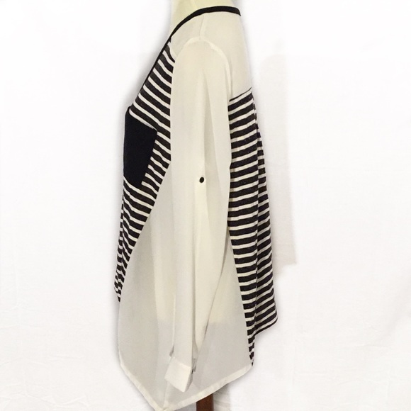 HOMMAGE ASYMMETRICAL HEM LONG SLEEVE STRIPE BLOUSE - Picture 2 of 6
